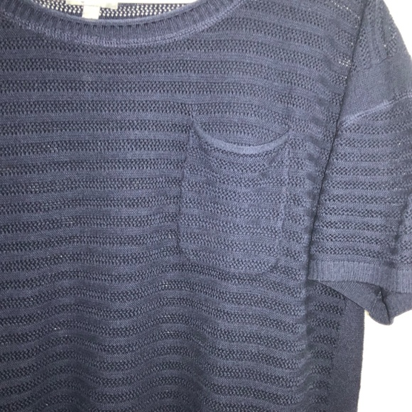 T by Talbots navy blue open knit top Sz L short sleeve - Picture 2 of 6